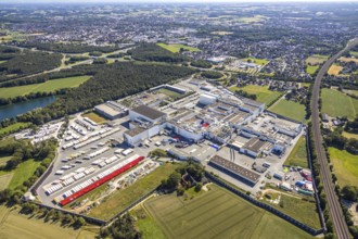 Aerial view, Corona at Tönnies, headquarters of Fleischfabrik Tönnies Lebensmittel GmbH & Co. KG,