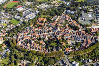 Aerial view, Old Town, Rietberg Town Hall, St. Johannes Baptist Catholic Parish Church, Rietberg,
