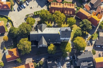 Aerial view, catholic church St. Johannes Enthauptung, Salzkotten, OWL, Ostwestfalen-Lippe, East