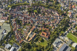 Aerial view, Old Town, Rietberg Town Hall, St. Johannes Baptist Catholic Parish Church, Rietberg,