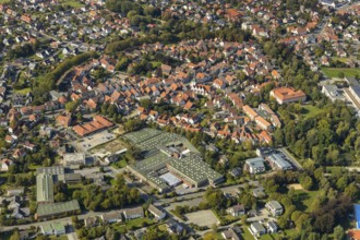 Aerial view, Old Town, Rietberg Town Hall, St. Johannes Baptist Catholic Parish Church, Rietberg,