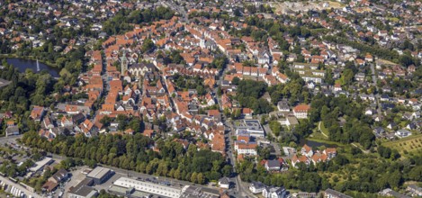 Aerial view, city overview, St. Ägidius Church, Wiedenbrück, Rheda-Wiedenbrück, East Westphalia,