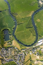 Aerial view, new mouth of the river Lippe near Wesel, Rhine, Rhine harbour, federal road connection