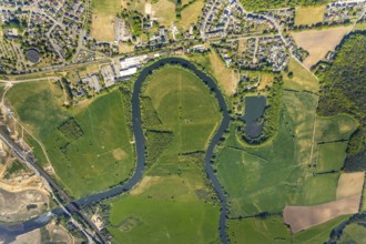 Aerial view, new mouth of the river Lippe near Wesel, Rhine, Rhine harbour, federal road connection