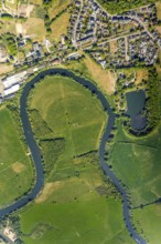 Aerial view, new mouth of the river Lippe near Wesel, Rhine, Rhine harbour, federal road connection
