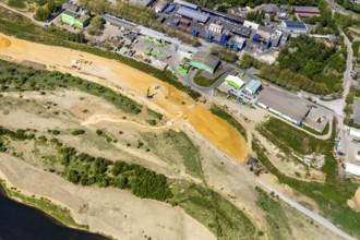 Aerial view, new mouth of the river Lippe near Wesel, Rhine, Rhine harbour, federal road connection