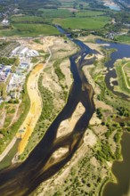 Aerial view, new mouth of the river Lippe near Wesel, Rhine, Rhine harbour, federal road connection