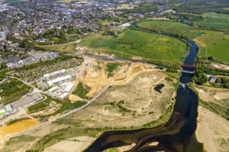 Aerial view, new mouth of the river Lippe near Wesel, Rhine, Rhine harbour, federal road connection