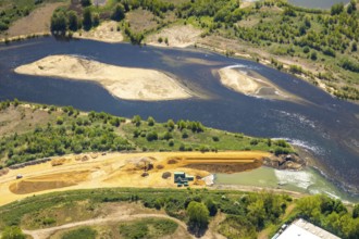 Aerial view, new mouth of the river Lippe near Wesel, Rhine, Rhine harbour, federal road connection