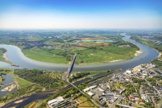 Aerial view, new mouth of the river Lippe near Wesel, Rhine, Rhine harbour, federal road connection