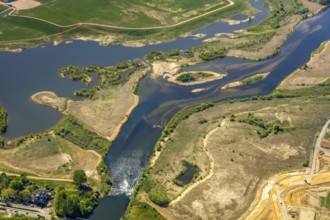 Aerial view, new mouth of the river Lippe near Wesel, Rhine, Rhine harbour, federal road connection