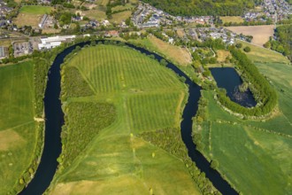 Aerial view, new mouth of the river Lippe near Wesel, Rhine, Rhine harbour, federal road connection
