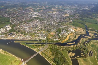 Aerial view, new mouth of the river Lippe near Wesel, Rhine, Rhine harbour, federal road connection