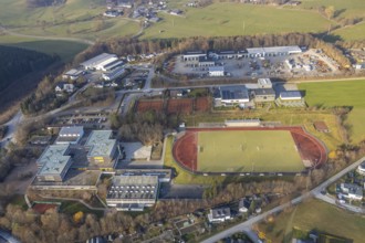 Aerial view, Obringhauser Straße school centre, municipal grammar school, sports field, Sauerland