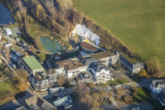 Aerial photo, Romantikhotel und Wellnesshotel Deimann, construction site renovation, Winkhausen,