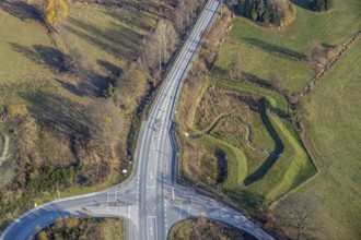 Aerial view, federal road B511 intersection Buchenweg, at the industrial park Hochsauerland,