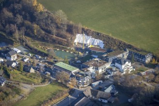 Aerial photo, Romantikhotel und Wellnesshotel Deimann, construction site renovation, Winkhausen,