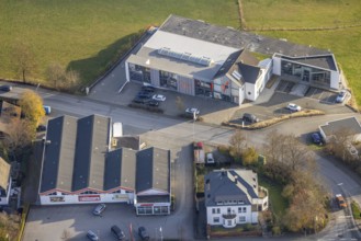 Aerial view, commercial area, Vollmers-Dünnebacke GmbH, shopping centre Markant, Schmallenberg,