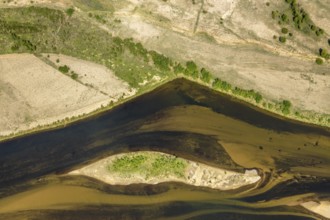 Aerial view, new mouth of the river Lippe near Wesel, Rhine, Rhine harbour, federal road connection