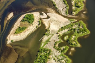 Aerial view, new mouth of the river Lippe near Wesel, Rhine, Rhine harbour, federal road connection