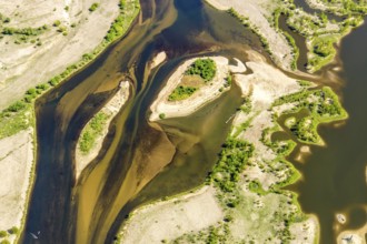 Aerial view, new mouth of the river Lippe near Wesel, Rhine, Rhine harbour, federal road connection
