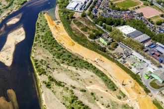Aerial view, new mouth of the river Lippe near Wesel, Rhine, Rhine harbour, federal road connection