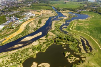 Aerial view, new mouth of the river Lippe near Wesel, Rhine, Rhine harbour, federal road connection