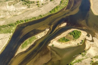 Aerial view, new mouth of the river Lippe near Wesel, Rhine, Rhine harbour, federal road connection