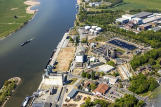 Aerial view, new mouth of the river Lippe near Wesel, Rhine, Rhine harbour, federal road connection