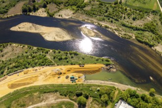 Aerial view, new mouth of the river Lippe near Wesel, Rhine, Rhine harbour, federal road connection