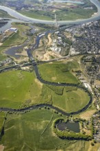 Aerial view, new mouth of the river Lippe near Wesel, Rhine, Rhine harbour, federal road connection