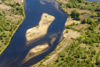 Aerial view, new mouth of the river Lippe near Wesel, Rhine, Rhine harbour, federal road connection
