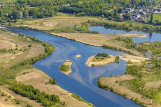 Aerial view, new mouth of the river Lippe near Wesel, Rhine, Rhine harbour, federal road connection
