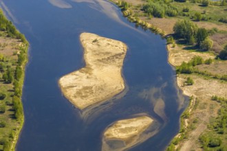 Aerial view, new mouth of the river Lippe near Wesel, Rhine, Rhine harbour, federal road connection