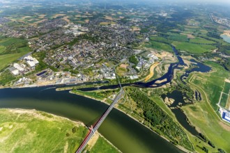 Aerial view, new mouth of the river Lippe near Wesel, Rhine, Rhine harbour, federal road connection