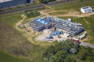 Aerial view, new day care centre Hessenweg, Hessenviertel, Feldmark, Lackhausen, Wesel, Ruhr area,