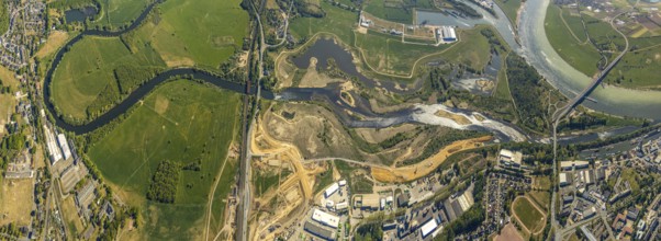Aerial view, new mouth of the river Lippe near Wesel, Rhine, Rhine harbour, federal road connection
