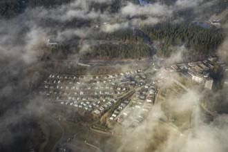 Aerial view, Winterberg campsite on the Kapperundweg, Winterberg, Sauerland, North