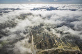 Aerial view, clouds over the Kahler Asten, highest mountain in North Rhine-Westphalia, Kahler