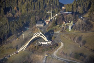 Aerial view, ski area at the St. Georg ski jump, Winterberg, Sauerland, North Rhine-Westphalia,