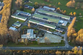 Aerial view, Westerhaar industrial estate, TÜV NORD test centre Wickede Werl, Werl, Sauerland,
