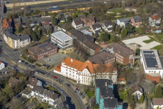 Aerial view, Willy-Brandt-Schule comprehensive school, extension building, Städt. Gem. Grundschule