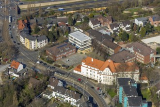 Aerial view, Willy-Brandt-Schule comprehensive school, extension building, Städt. Gem. Grundschule