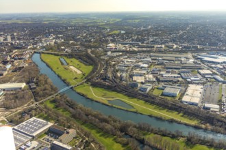 Aerial view, industrial area Broich Castle and Gerwegegebiet Hafen Nord, Linksruhr, Mülheim an der