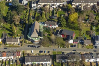 Aerial photo, Urnenkirche, Auferstehungskirche Heilig Kreus, Altstadt II, Mülheim an der Ruhr, Ruhr