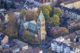 Aerial view, Herz Jesu Kirche, Broich, Mülheim an der Ruhr, Ruhr area, North Rhine-Westphalia,