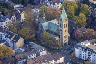 Aerial view, Herz Jesu Kirche, Broich, Mülheim an der Ruhr, Ruhr area, North Rhine-Westphalia,