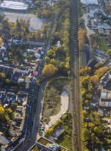 Aerial view, forest area construction site next to the Ruhr West University of Applied Sciences,