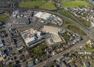 Aerial photo, Mediamarkt, Real, Metro, commercial area, Dümpten, Mülheim an der Ruhr, Ruhr area,