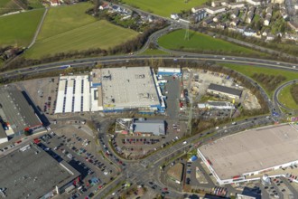 Aerial photo, Mediamarkt, Real, Metro, commercial area, Dümpten, Mülheim an der Ruhr, Ruhr area,